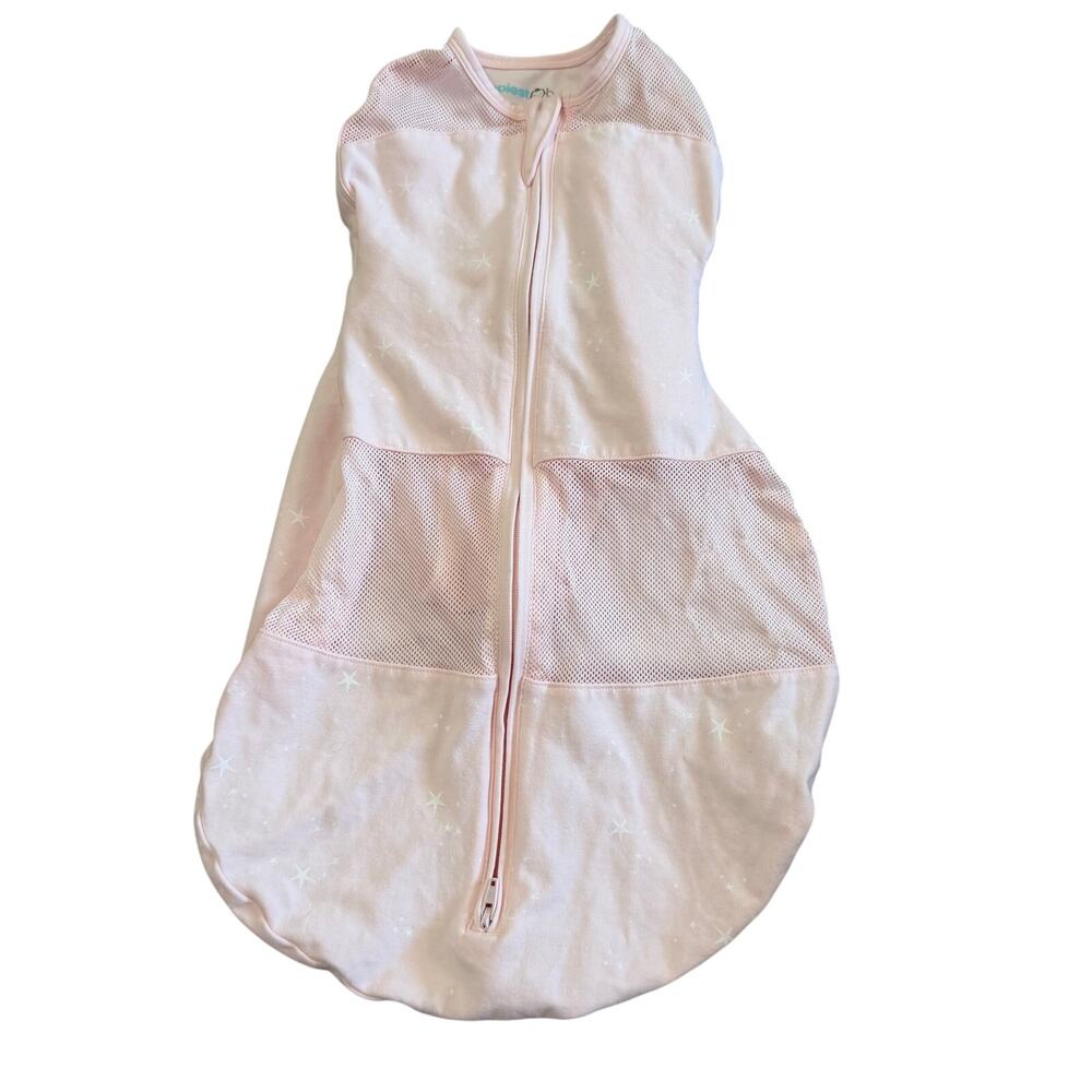 Happiest Baby pink swaddle with stars sleep sack sz S gently used cozy 2 way zip